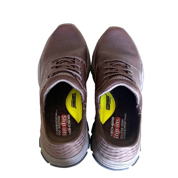 Skechers Leather Slip Ins Goga Mat Arch Memory Foam Men's Brown Size 12 - Picture 5 of 14